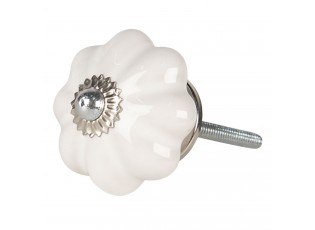 Lesklá bílá úchytka ve tvaru květiny se stříbrným koncem – Ø 4*4 cm