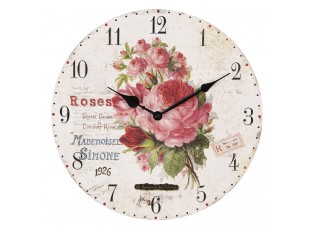 Vintage nástěnné hodiny s růžemi – Ø 34*3 cm / 1*AA