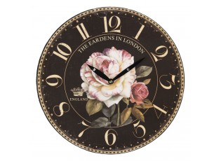 Černé vintage nástěnné hodiny s růžemi – Ø 34*3 cm / 1*AA