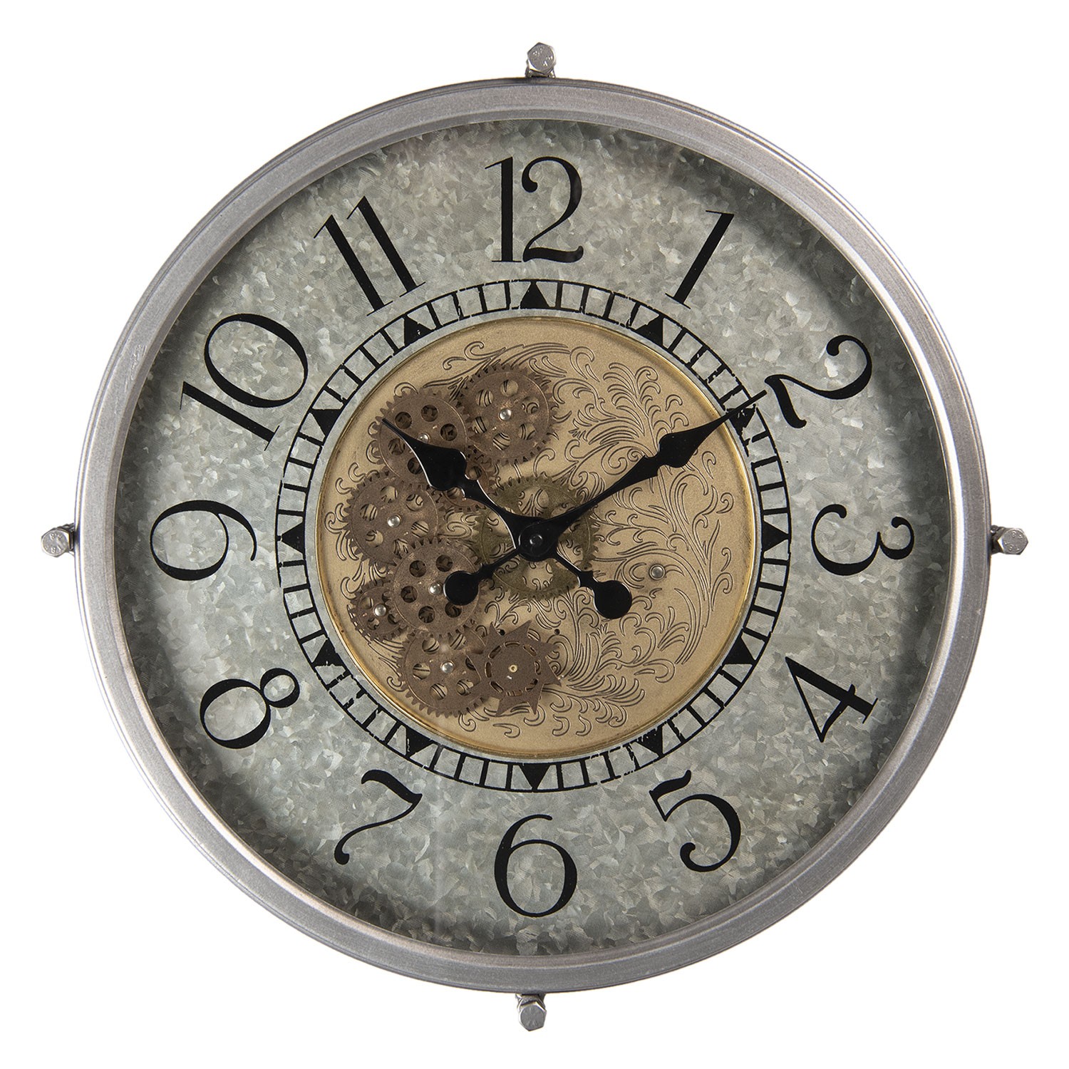 Velké kovové nástěnné hodiny s ozubenými kolečky – Ø 51*8 cm / 1*AA Clayre & Eef