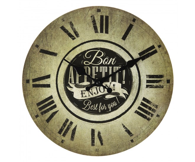 Nástěnné hodiny s římskými číslicemi Bon Appetit – Ø 30*3 cm / 1*AA