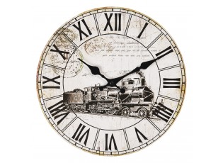 Vintage nástěnné hodiny s lokomotivou – Ø 30*3 cm / 1*AA