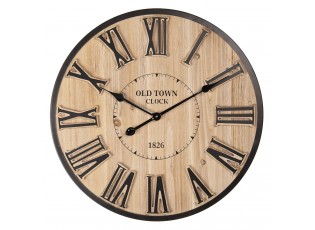 Dřevěné nástěnné hodiny s římskými číslicemi Old Town Clock – Ø 60*5 cm / 1*AA