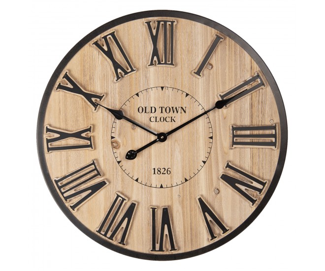 Dřevěné nástěnné hodiny s římskými číslicemi Old Town Clock – Ø 60*5 cm / 1*AA