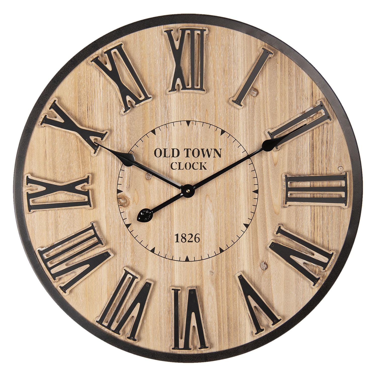 Dřevěné nástěnné hodiny s římskými číslicemi Old Town CLock – Ø 60*5 cm / 1*AA Clayre & Eef