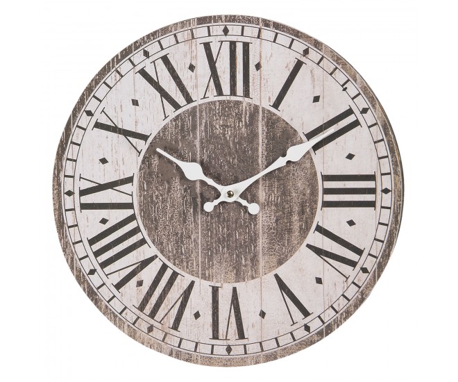 Dřevěné hodiny s římskými číslicemi a patinou – Ø 34*4 cm / 1*AA