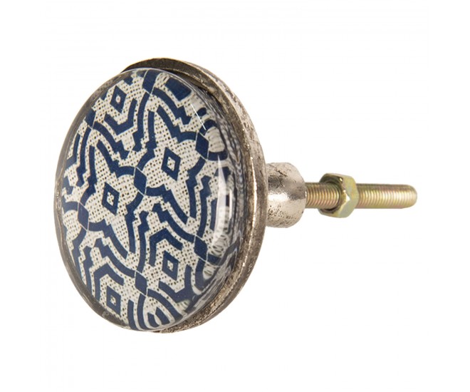 Kovová úchytka s modrým ornamentem I – Ø 5*8 cm