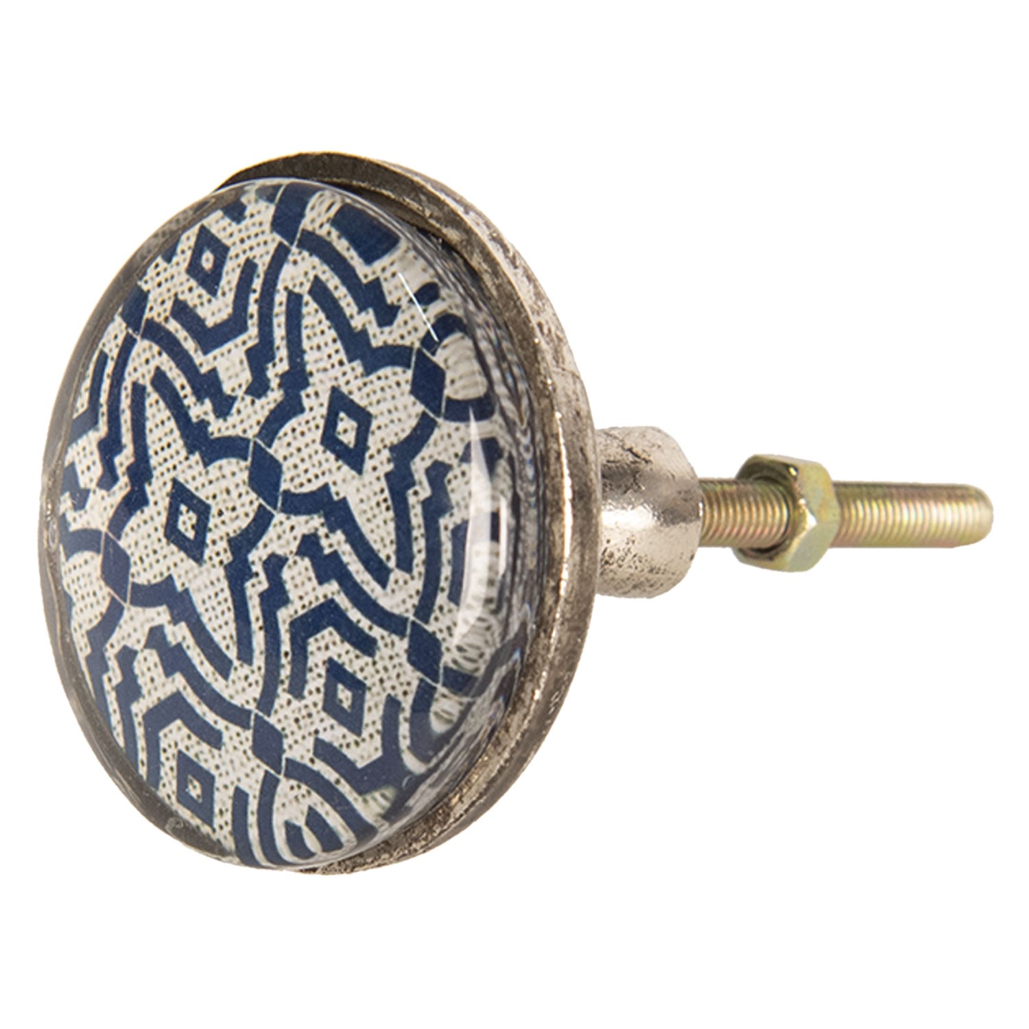 Kovová úchytka s modrým ornamentem I – Ø 5*8 cm Clayre & Eef