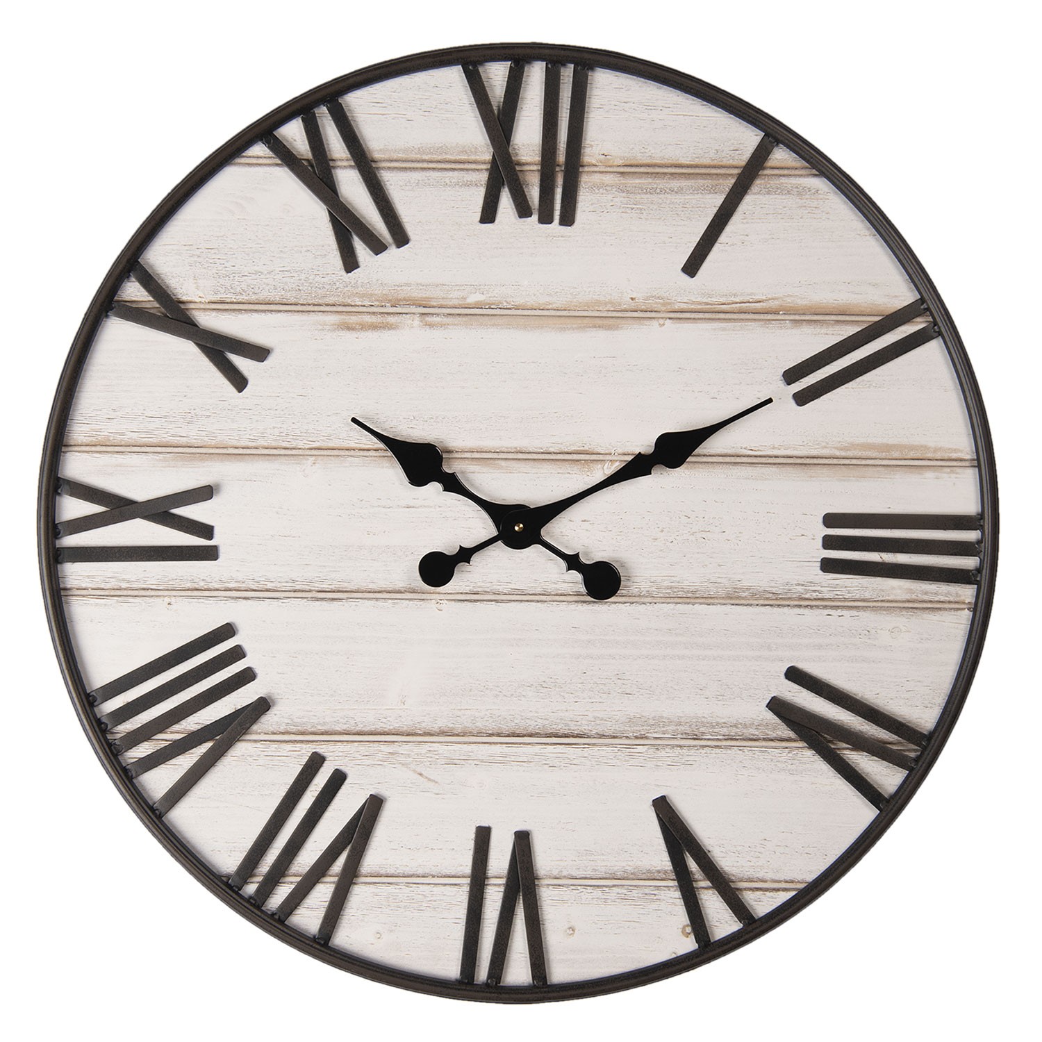 Dřevěné hodiny s římskými číslicemi a patinou Agate – Ø 70*5 cm / 1*AA Clayre & Eef