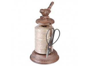 Litinový držák na provázek s nůžkami s dekorem ptáčka - Ø 12*23 cm