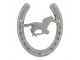 Stříbrný nástěnný háček ve tvaru podkovy s jezdcem na koni - 13*10cm