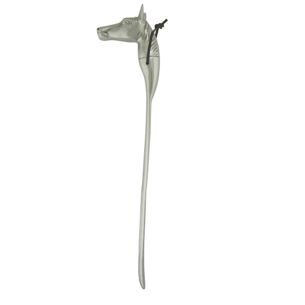 Stříbrná kovová obouvací lžíce s hlavou koně Horse - 52*5*1cm