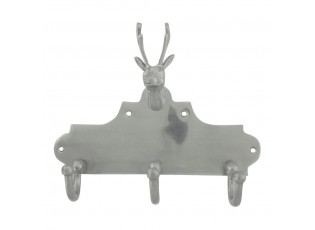 Nástěnný kovový stříbrný věšák s jelenem - 24*11*31cm
