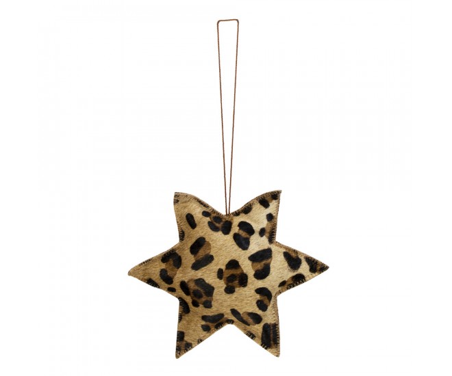 Závěsná dekorativní ozdoba Hvězda s motivem leopardí kůže z hovězí kůže L - 20*20*5cm