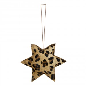 Závěsná dekorativní ozdoba Hvězda s motivem leopardí kůže z hovězí kůže L - 20*20*5cm