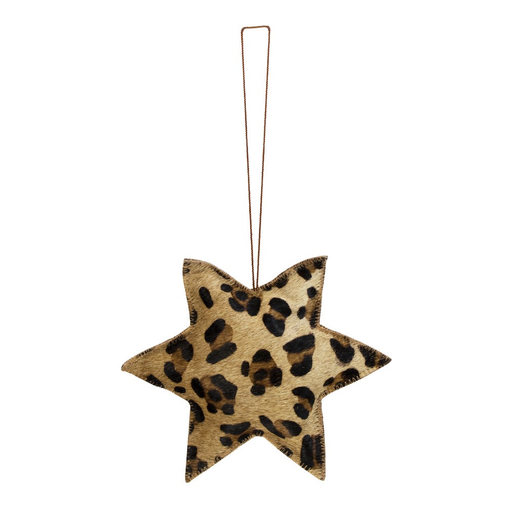 Závěsná dekorativní ozdoba Hvězda s motivem leopardí kůže z hovězí kůže L - 20*20*5cm IVHGSLG