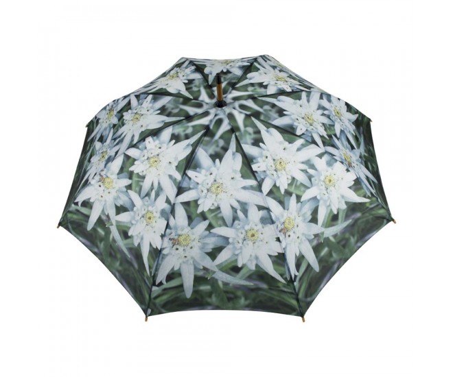 Deštník s květy Edelweiss a dřevěnou rukojetí - Ø 105*88cm