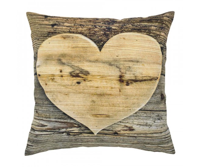 Plátěný polštář dřevěné srdce Wooden heart - 50*10*50cm