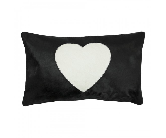 Černý kožený polštář se srdcem (bos taurus taurus) - 50*30*5cm