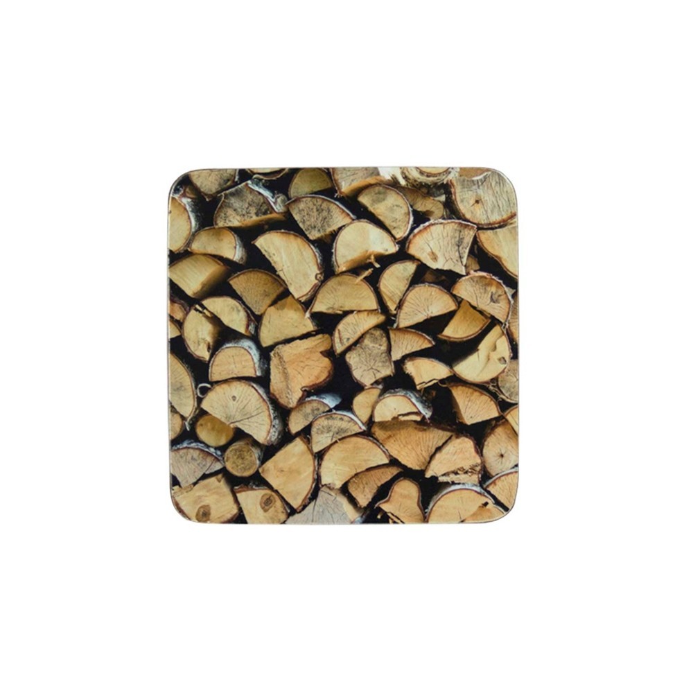 6ks pevné korkové podtácky s motivem dřeva Fireplace wood - 10*10*0,4cm