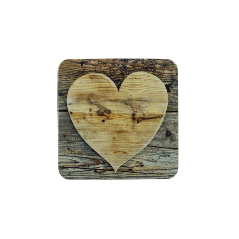 6ks pevné korkové podtácky dřevěné srdce Wooden heart - 10*10*0,4cm