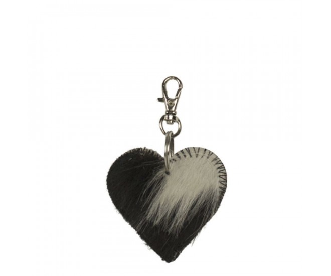 Klíčenka mini šedo černé srdce z hovězí kůže - 5*5*2cm