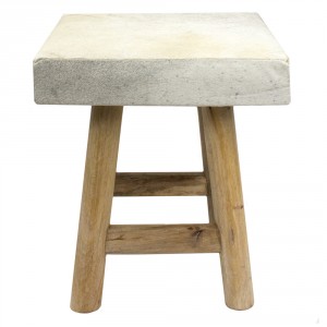 Dřevěná stolička s šedo bílým čtvercovým podsedákem z hovězí kůže - 35*35*35cm