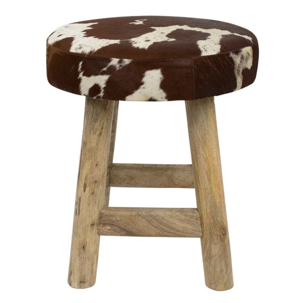 Dřevěná stolička s kulatým koženým sedákem červeno hnědá- Ø 40*45cm Mars & More