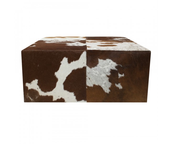Hranatý kožený Pouffe z hovězí kůže hnědá/bílá - 80*80*35cm
