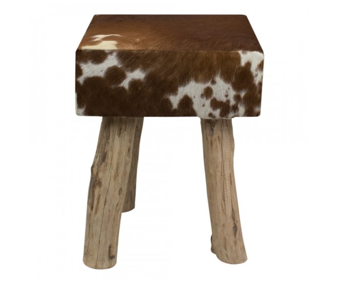 Dřevěná stolička s koženým sedákem Cowny - 30*30*45cm