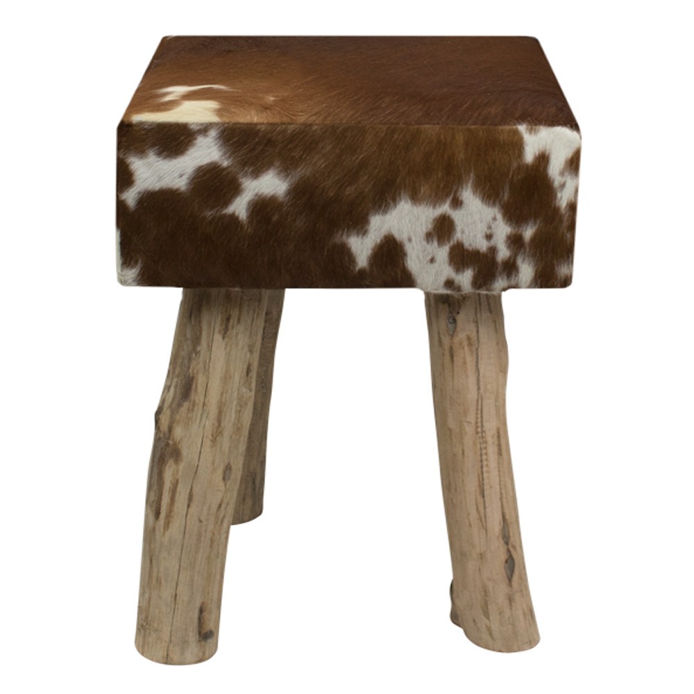 Dřevěná stolička s koženým sedákem Cowny - 30*30*45cm Mars & More