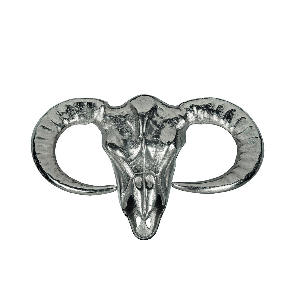Nástěnná stříbrná dekorace lebka býka - 45*30cm HLSS