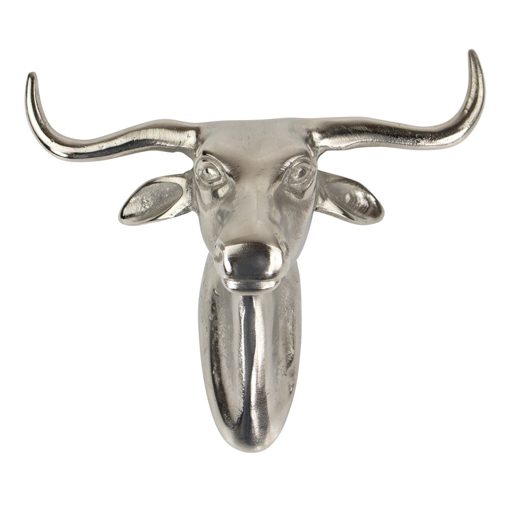 Stříbrná nástěnná dekorace hlava krávy - 24,5*13*21cm EHKK21