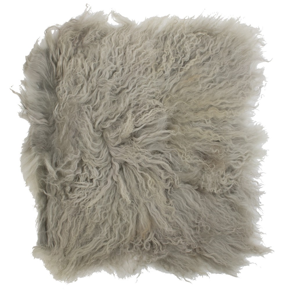 Kožený šedý podsedák dlouhý chlup Curly hair - 40*40*2cm 