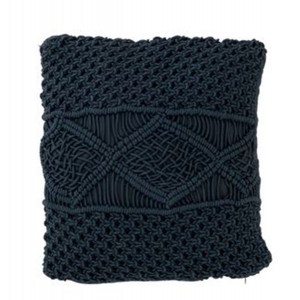 Tmavě modrý polštář s výplní Macrame - Ø 45*10 cm