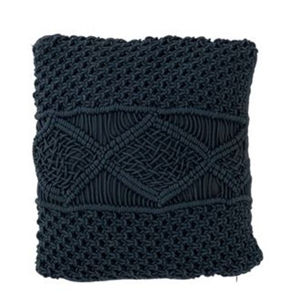Tmavě modrý polštář s výplní Macrame - Ø 45*10 cm