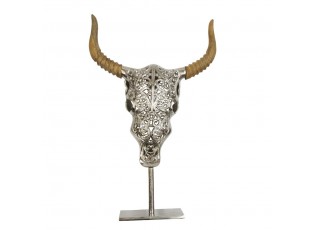 Lebka býka na podstavci s dřevěnými rohy - 40*7,5*60cm