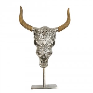 Lebka býka na podstavci s dřevěnými rohy - 40*7,5*60cm