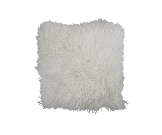 Bílý čtvercový polštář z ovčí kůže - 40*40*10cm