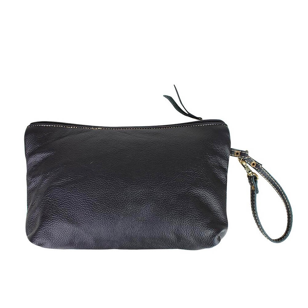 Toaletní taška z hovězí kůže bílo / černá - 28*19cm