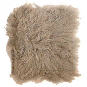 Kožený béžový podsedák dlouhý chlup Curly beige - 40*40*2cm