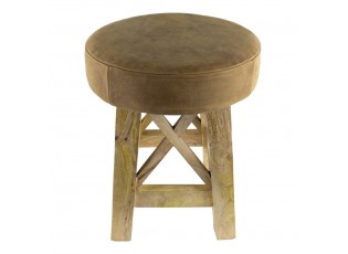 Dřevěná kulatá stolička s koženým sedákem - Ø 35*35cm