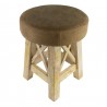 Dřevěná kulatá stolička s koženým sedákem - Ø 35*35cm Barva: přírodní, hnědáMateriál: dřevo / kravská kůžeHmotnost: 6,9 kg