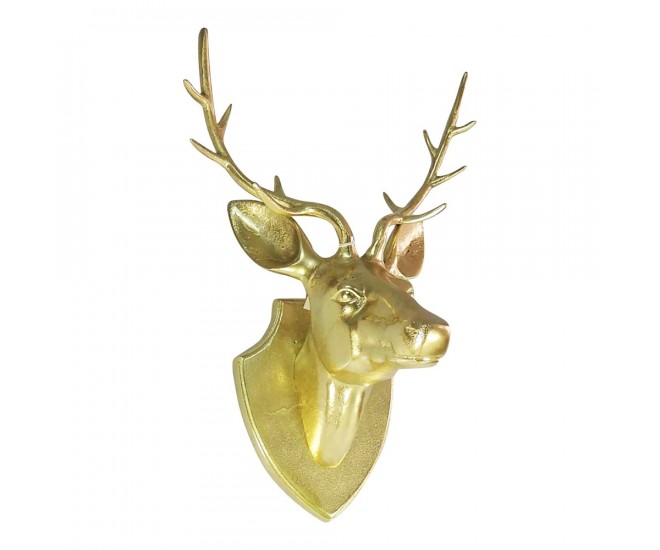 Zlatá nástěnná kovová hlava jelena - 34*24cm