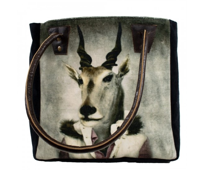 Sametová kabelka s koženými uchy mr. Antilopa - 32*30*19cm