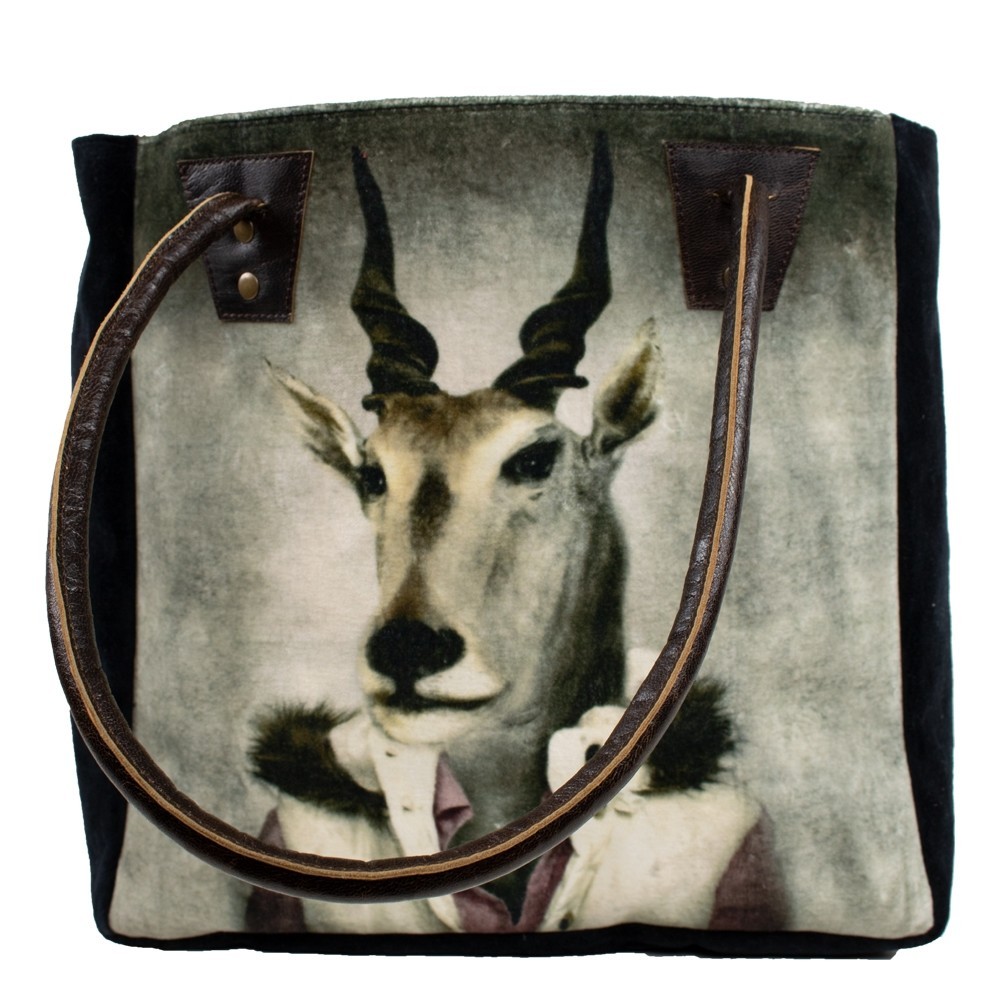 Sametová kabelka s koženými uchy mr. Antilopa - 32*30*19cm Mars & More