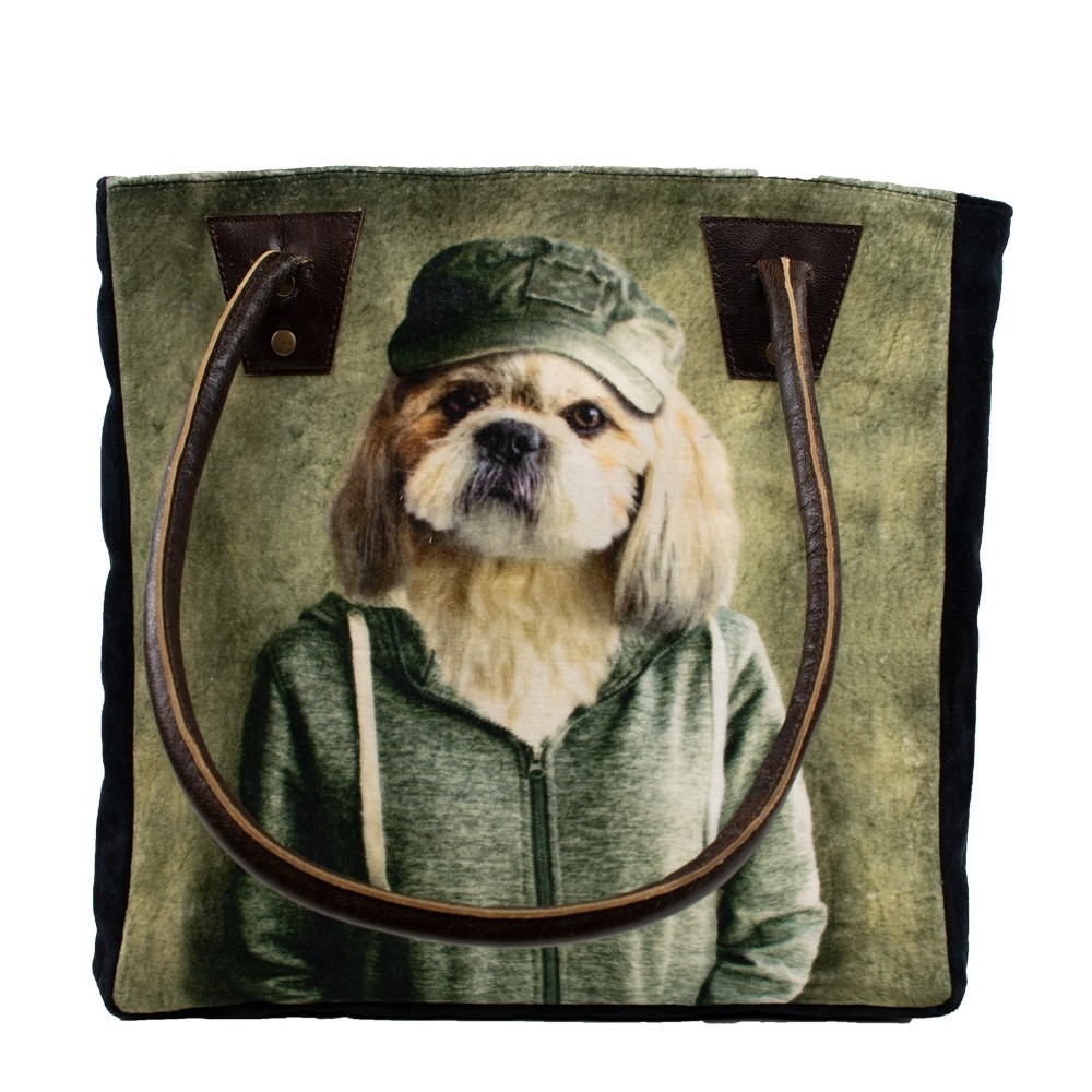Sametová kabelka s koženými uchy mr. Dog - 32*30*19cm Mars & More