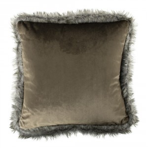 Taupe sametový polštář lemovaný kožešinou Copp - 45*45*10cm
