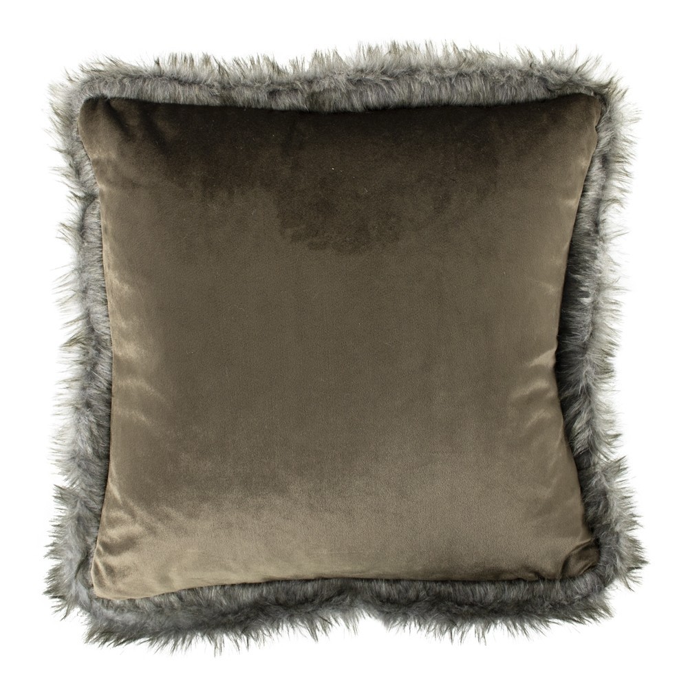 Taupe sametový polštář lemovaný kožešinou Copp - 45*45*10cm