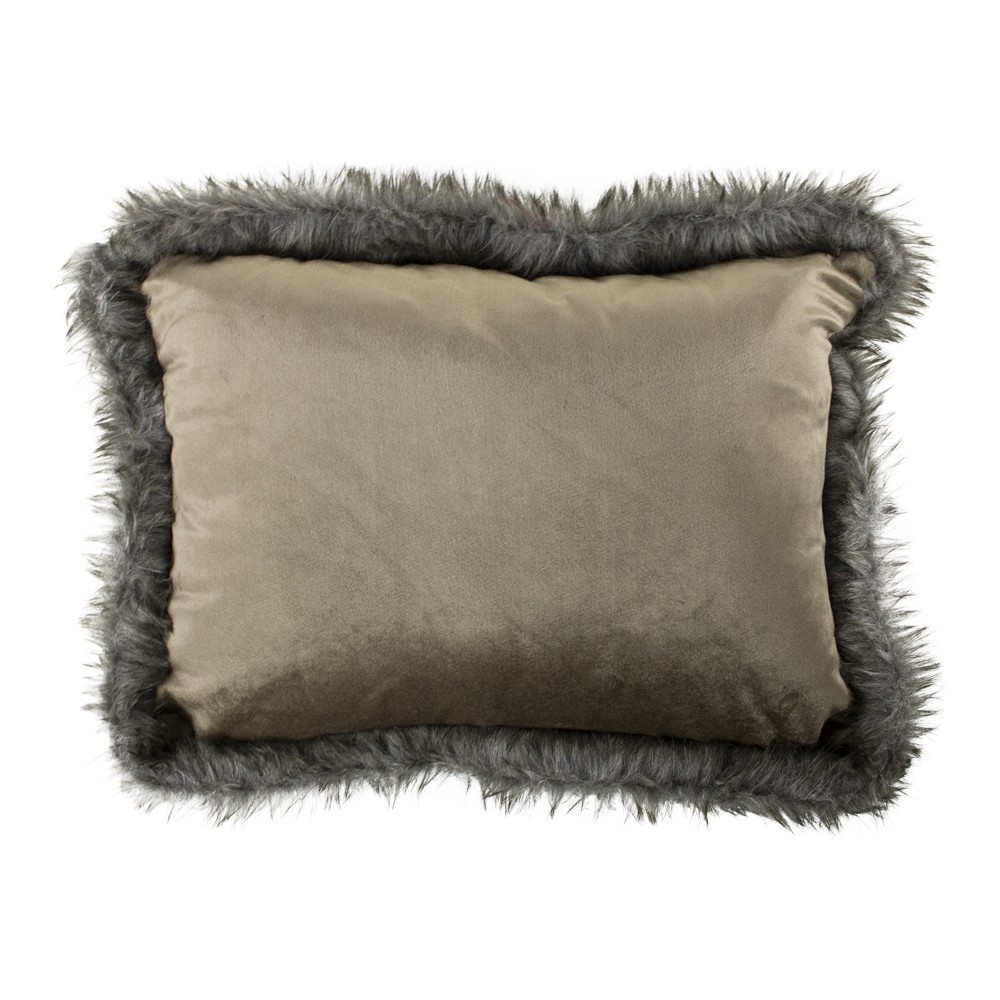 Bílo - zlatý sametový polštář lemovaný kožešinou Copp - 45*35*10cm